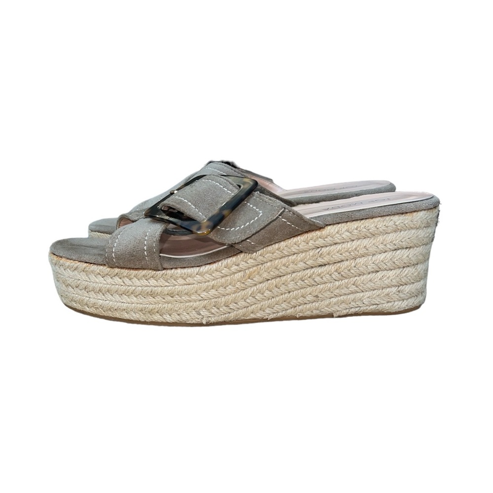 TOP Moda Women’s Tan Slip On Wedge Shoes Size 7.5 Buckle Platform Suede Sandals - Picture 3 of 10
